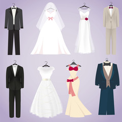 Isolated Wedding dresses and costumes in cute style