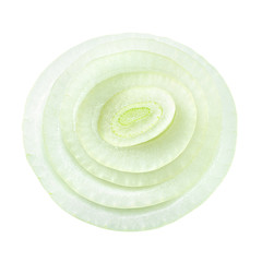 Fresh raw onion rings, slices isolated on white background. With clipping path.