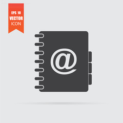 Address book icon in flat style isolated on grey background.