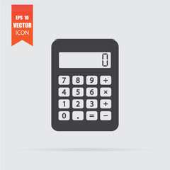 Calculator icon in flat style isolated on grey background.