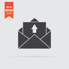 Outgoing message icon in flat style isolated on grey background.
