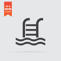 Swimming pool icon in flat style isolated on grey background.
