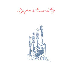 Business woman on top of stairs as a leader in business. Female emancipation in professional work or career.