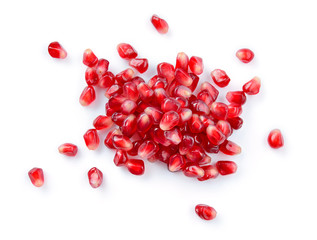 Pomegranate. Pomegranate seeds isolated on white. Top view.