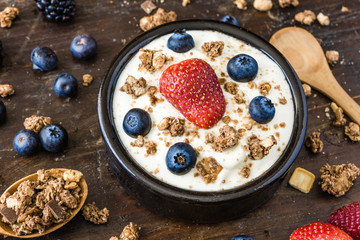 Yogurt with Raspberry, Blueberries and Muesli