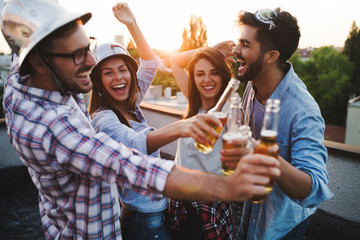 Happy cheerful friends spending fun times together