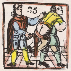 Fototapeta na wymiar 17th century Offender flogged. Date: 17th century