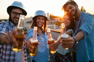 Fototapeta na wymiar Happy cheerful friends spending fun times together