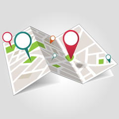 Isometric location map with map points on white background vector