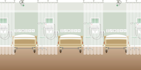 Vector hospital ward interior empty scene in flat style - obrazy, fototapety, plakaty