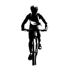 Naklejka premium Mountain biker, front view, abstract vector silhouette. Cycling