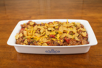 Red Beans and Rice with Cheese and Corn Chips