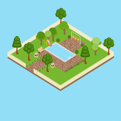 Isometric isolated pool in garden with trees vector