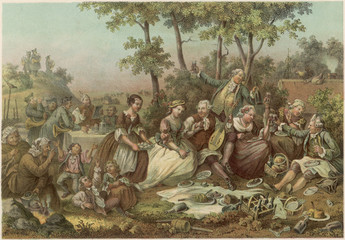 Countryside outing of wealthy Swedish citizens. Date: 18th century