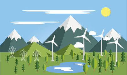 Summer mountains lanscape with isolated elements vector 