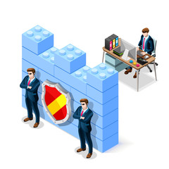 Network security concept with firewall blocks cyber attack flat isometric vector illustration. - 162356706