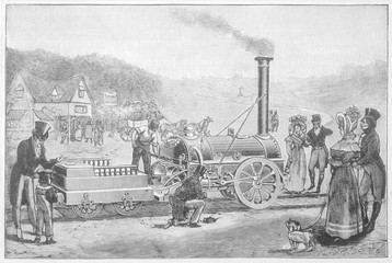 George Stephenson's locomotive  the Rocket. Date: 1829