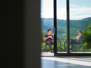 Fototapeta premium couple enjoying morning coffee and breakfast