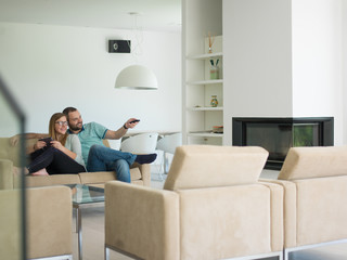 couple relaxes in the living room