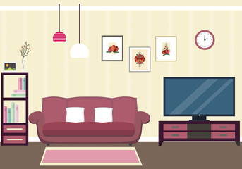Cute room interior with isolated objects vector