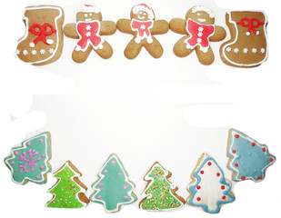 christmas cookies gingerbread and decoration on wooden background