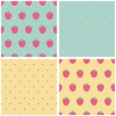 Set mit nahlosen Mustern und Hintergründen mit Erdbeeren