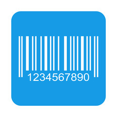 Icono plano codigo de barras en cuadrado azul