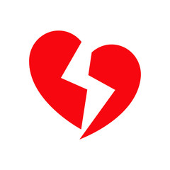 Icono plano corazon roto rojo en fondo blanco - obrazy, fototapety, plakaty