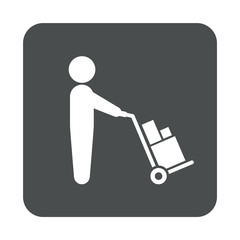 Icono plano hombre con carretilla en cuadrado gris