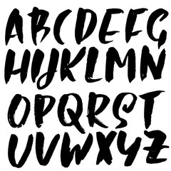 Hand drawn elegant calligraphy font. Modern brush lettering. Grunge style alphabet. Vector illustration.