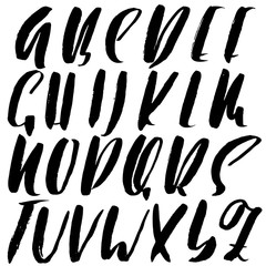 Hand drawn elegant calligraphy font. Modern brush lettering. Grunge style alphabet. Vector illustration.