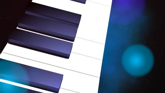 Looped motion graphics of endless piano keyboard in the sky. Concept of roller coaster ride. Outer space and star field background