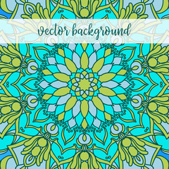 Mandala, square background. Decor for your design, lace ornament in form of round corner in oriental style