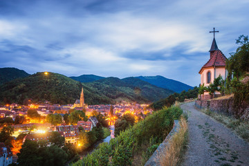 View of the beautiful city of Thann in France - Alsace