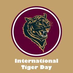 International Tiger day poster template with angry tiger head.