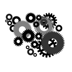 Gears in engagement. Engineering drawing abstract industrial background with a cogwheels.
