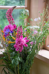 Beautiful bouquet of colorful flowers; Midsummer in Latvia - celebration of Ligo in june