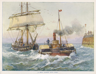 Obraz premium Tug with Brig. Date: 1897