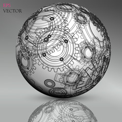 Gears in engagement. Engineering drawing abstract industrial background with a cogwheels.