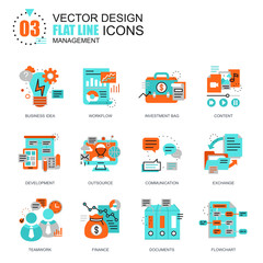 Flat line project management icons