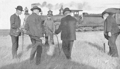 Water dowser and steam train  1907.. Date: 1907 - obrazy, fototapety, plakaty