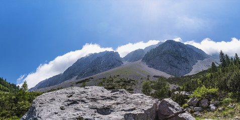 View from Austria to mountain range Karawanks, border to Slowenia