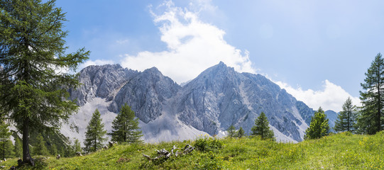 View from Austria to mountain range Karawanks, border to Slowenia