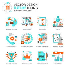 Flat line business process icons
