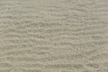 Fototapeta na wymiar The crystal clear water reflects the sun overlooking sand