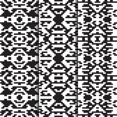 Set of 3 seamless patterns. American Indian style. Vector retro design for fashion prints. Monochrome backgrounds.