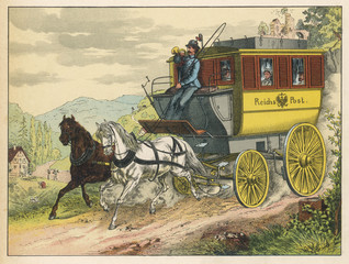 German Mail Coach. Date: circa 1870