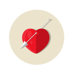 Heart pierced an arrow of love circle flat icon