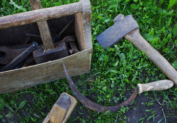 Old Wooden Tool Box Full of Tools