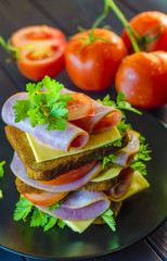 Large sandwich with sausage and cheese